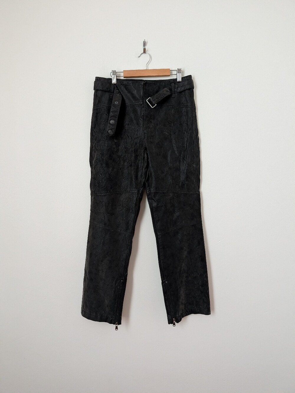 We The Free People Black Gray Faux Vegan Suede Titan Crop Flare Zip Hem Pants